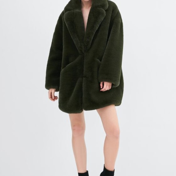 Zara green faux clearance fur coat